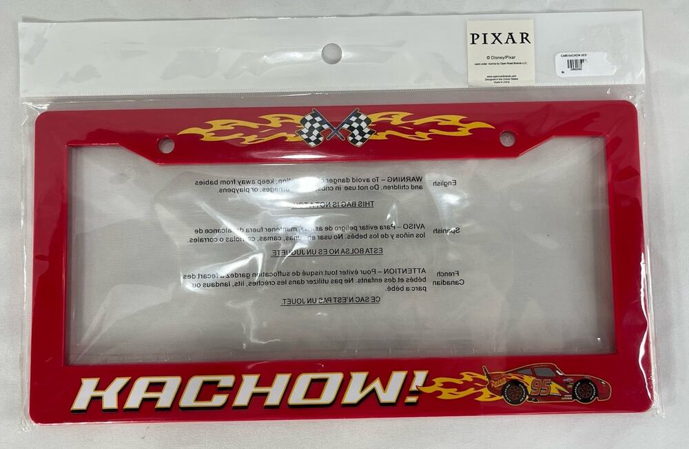Disney Pixar Cars Lightning McQueen KACHOW License Plate Frame Red Flames NIP